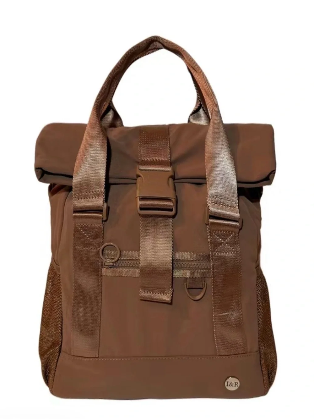 Iris & Rainbow Brown Roll-Top Baby Bag Backpack